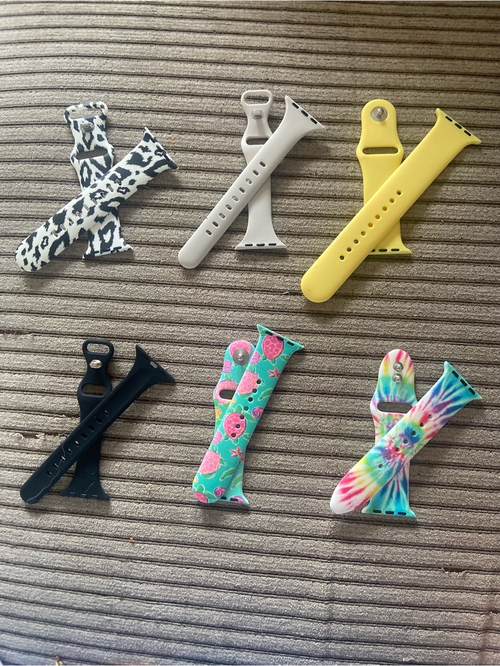 Assorted Silicone Apple Watch Bands - Yellow, Black, White, Patterned